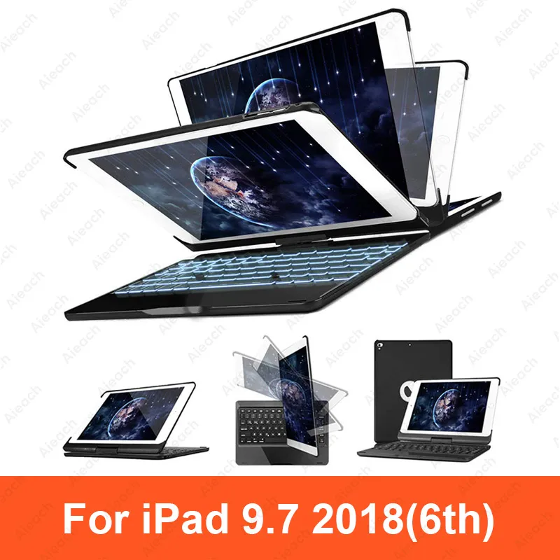 9.7 2018 6th Black Чехол для iPad Pro 11 10,5 9,7 7 цветов с подсветкой 360 Rotatio Беспроводной Bluetooth клавиатура чехол для iPad 6th 5th воздуха на возраст 1, 2, 3 - Цвет: 9.7 2018 6th Black