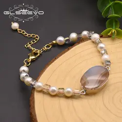 GLSEEVO, натуральный агат, пресноводный белый жемчуг, браслет для женщин, девушек, влюбленных, прекрасный, ручной работы, жемчужный браслет для