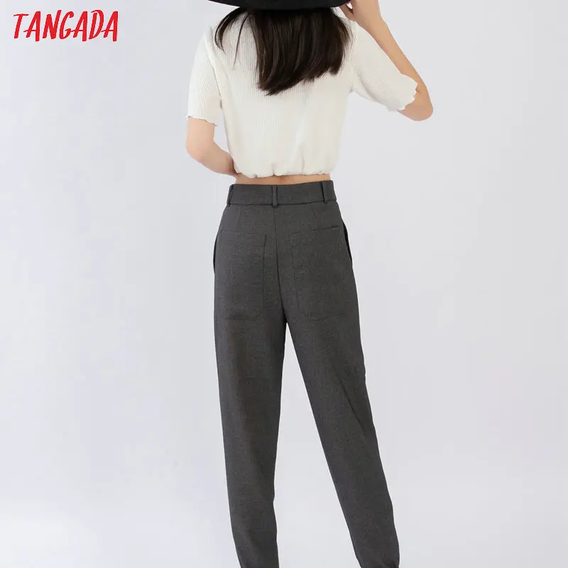 Tangada модные женские серые повседневные брюки, брюки с высокой талией и карманами, брюки на осень и зиму, женские брюки, pantalones SW06