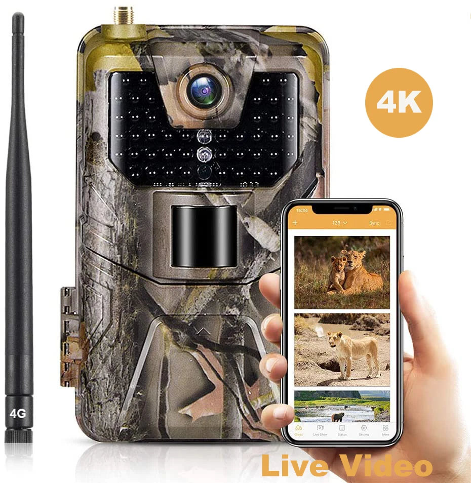 Live Stream 4K Video APP Control Trail Camera Cloud Service 4G Cellular Mobile 30MP IP66 Wildlife Hunting Cameras Night Vision