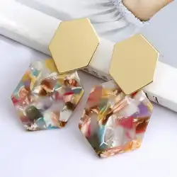 Серьги-гвоздики простые шестиугольные металлические красочные акриловые 5,8*3 см серьги для женщин геометрический узор серьги ювелирные