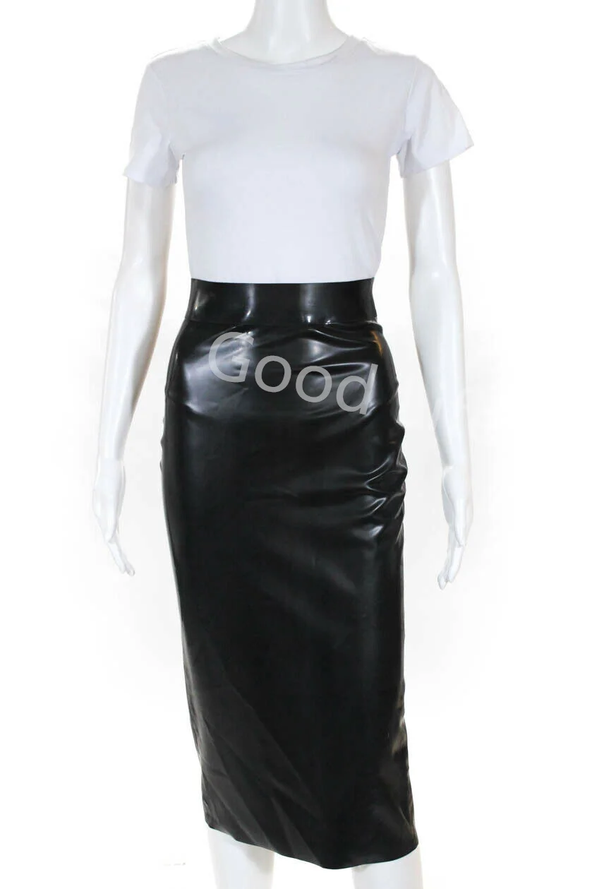 

Женская латексная юбка-карандаш средней длины, черное резиновое платье-фартук Gummi 0,4 мм, уникальное строение, на заказ