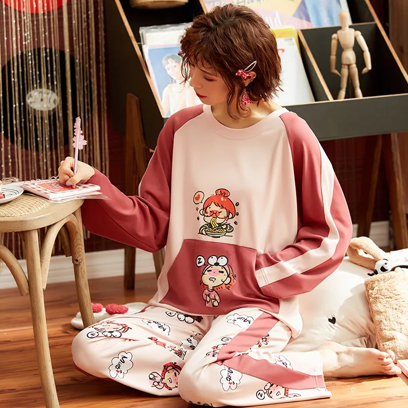 

Spring New Style Pajamas 2020 Japanese And Korean Style Loose-Fit Comfortable Cute Cartoon Crew Neck Long Sleeve Tracksuit Piece