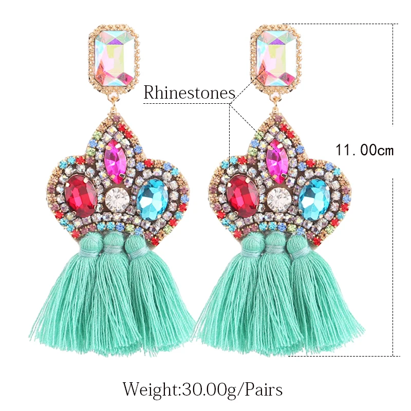 Boho Long Tassel Crystal Drop Earrings for Women