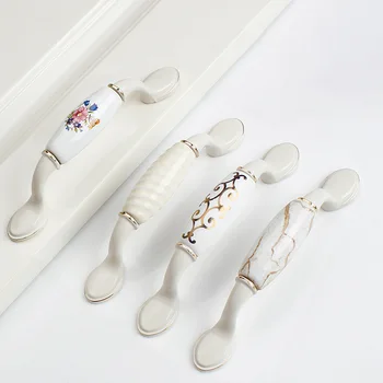 

European Ceramic Pattern Handle Ivory White Rural Wind Ceramic Knob and Pull Wardrobe Door Knob Cabinet Drawer Small Handle