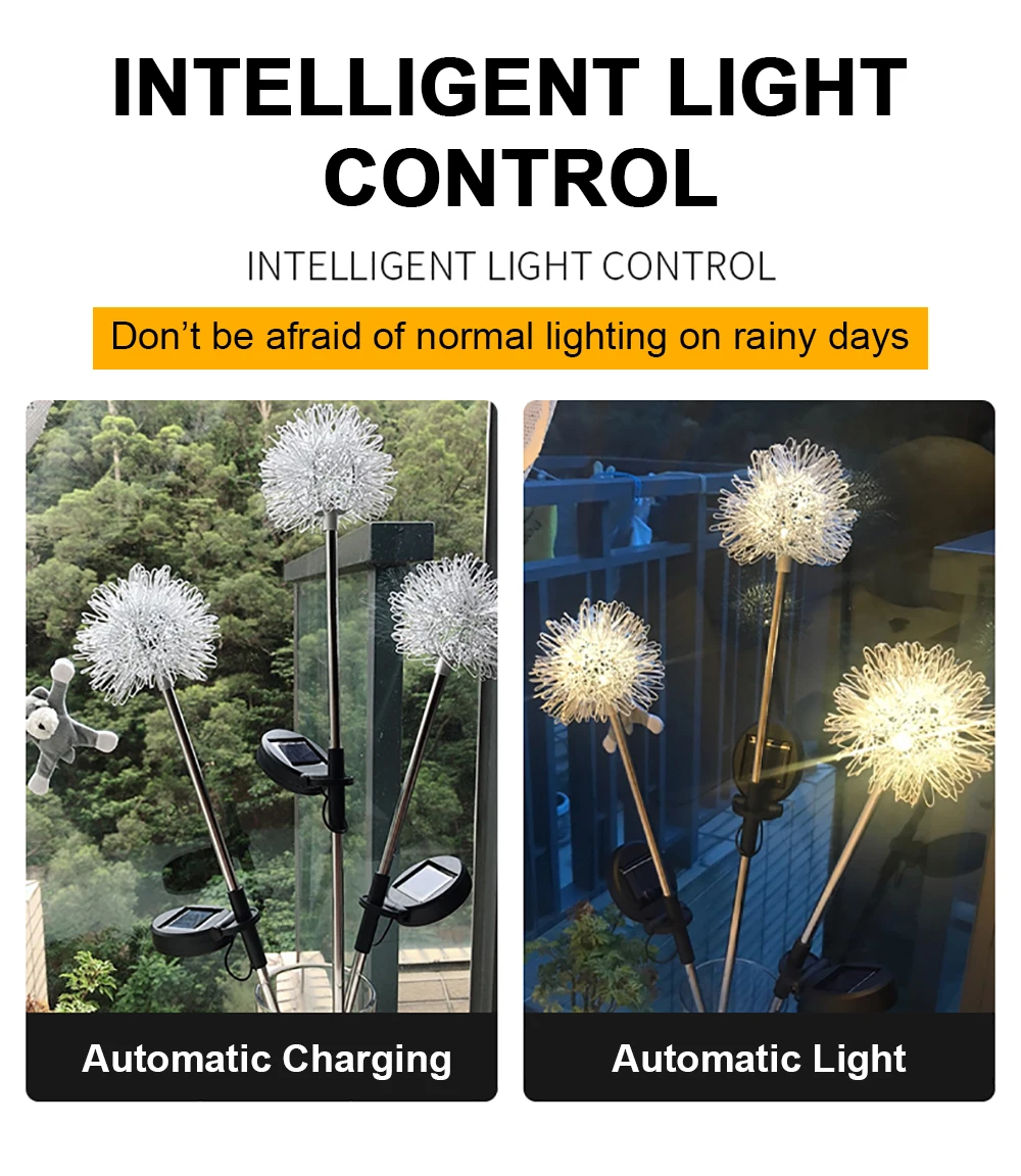 Lumină solară LED pentru exterior, păpădie, lumini de grădină, decorare cu șir, lampă pentru curte, IP65, impermeabilă, lampă solară Fairy, lampă de grădină_voghion.com
