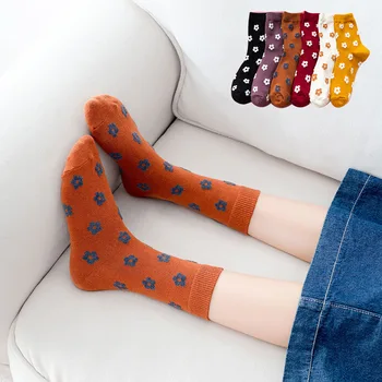 

Flower Women Sock Cartoon Woman Socks Floral Colorful Womans Crew Casual Cotton Sox Girl Spring Autumn Trendy Japanese Skarpetki