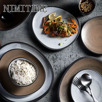 

NIMITIME Nordic Style Ceramic Tableware Rice Bowl Noodle Bowl Plate Dish Western Household Tableware