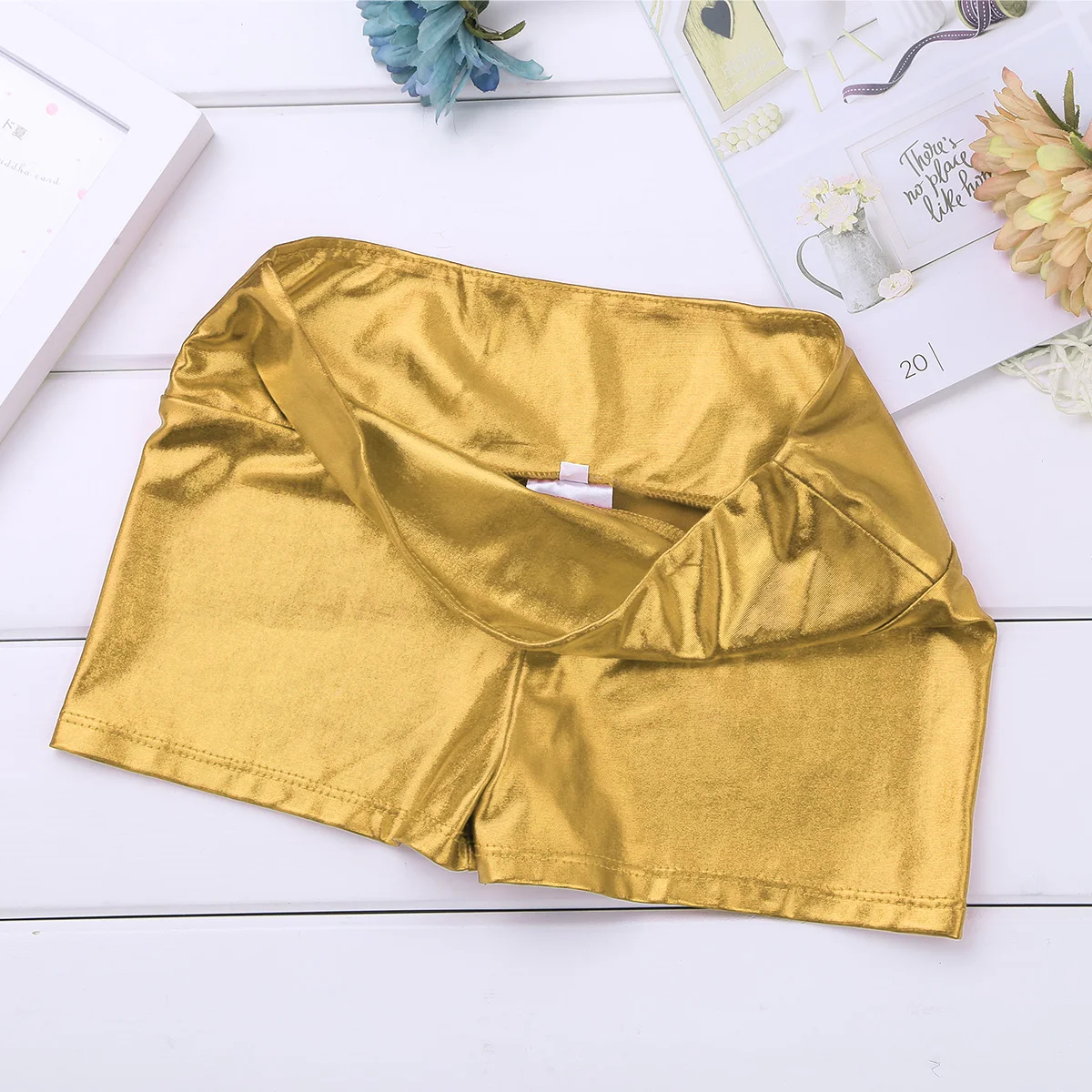 Kids Girls Shiny Metallic Shorts High Waist Dance Ballet Performance Bottoms Child Sports Gymnastics Training Workout Activewear kids shorts