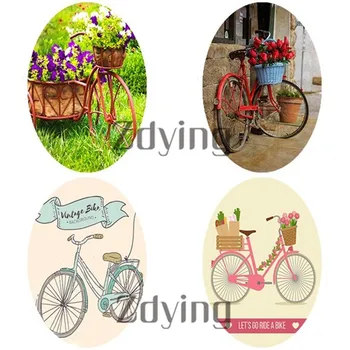 

ZDYING 5pcs/lot Retro Bicycle & flowers Oval Pattern Glass Cabochon Demo Flat Back Making Findings For Necklace Bracelet Charm