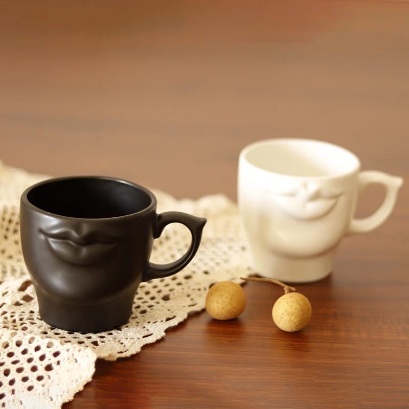 Creative Lip Cup Black and White Couple Mug Nordic Home Decor Milk Coffee Ceramic Mugs Water Cups Drinkware Gift Kitchen | Дом и сад