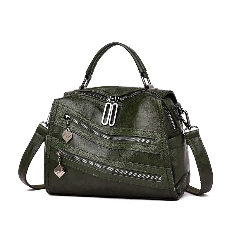 Роскошные сумки на двойной молнии женские сумки дизайнерские Брендовые женские сумки через плечо для женщин кожаные сумки - Цвет: Green