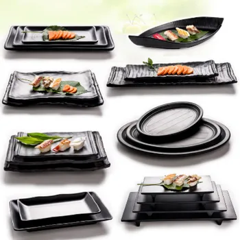 

Japan Style Black Melamine Plate Dish For Sushi Meat Beef Steak Seasoning Hot Pot Shop Buffet BBQ Kitchen Use WJ804