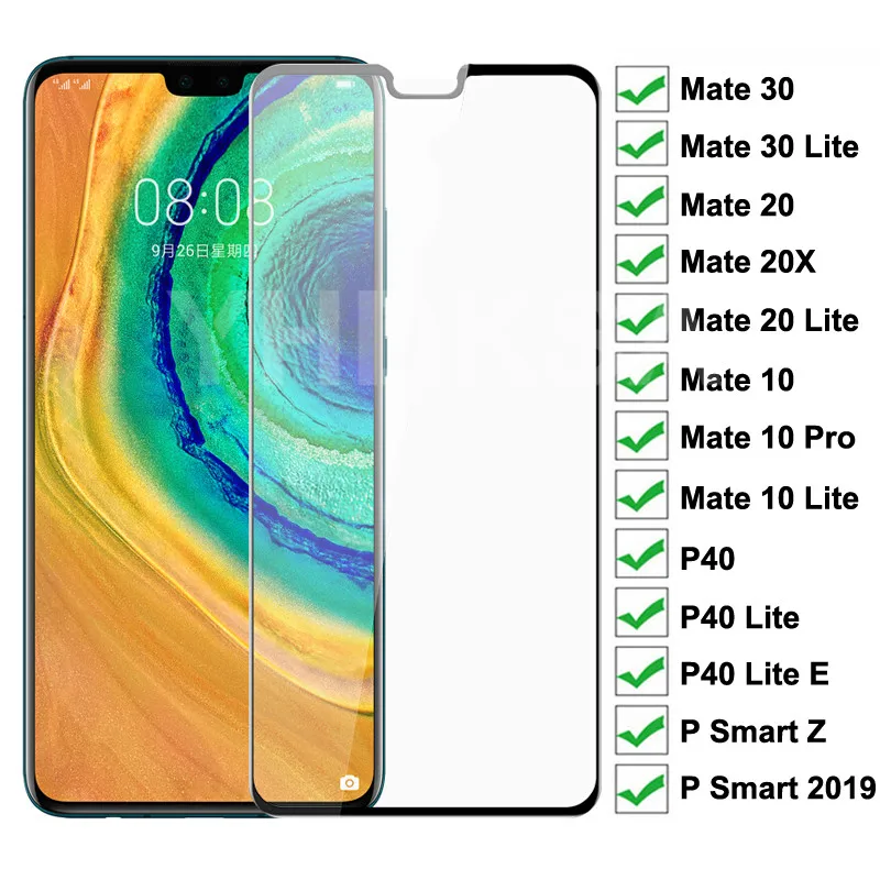 Защитное стекло 9D для Huawei Mate 20 10 Pro 20X 30 Lite Защитная пленка экрана P40 E P Smart Z 2019 из