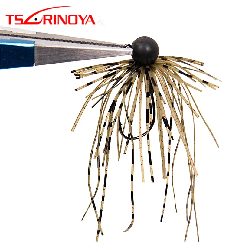 

TSURINOYA 2pcs/lot Tungsten Head Rubber Jig Hook 2.5g/3.5g Jigging Lure for Soft Bait Isca Artificial Silicone Skirt Beard Hooks