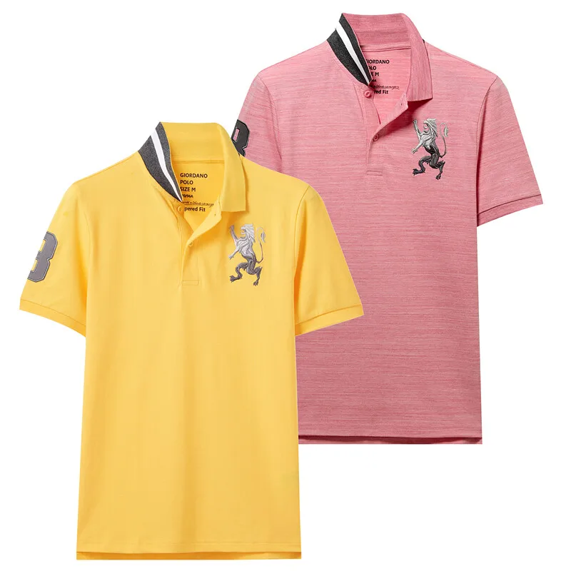 Giordano поло мужское slim fit футболка Polo с короткими рукавами и принтом рубашка груди выполнена из хлопка и спандекса рубашка поло мужская - Цвет: 21Red