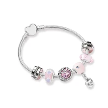 Подлинный 925 пробы серебряный розовый ослепительный любовный браслет в европейском стиле, женский браслет с бусинами, подарок, ювелирное изделие DIY