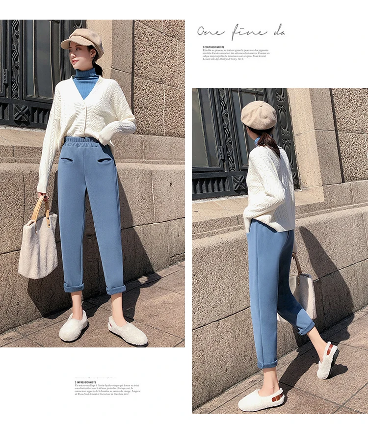 KINOMI Autumn Winter Thicken Corduroy Trouser for Women High Waist Women Pants Female Korean Harem Casual Long Pants New