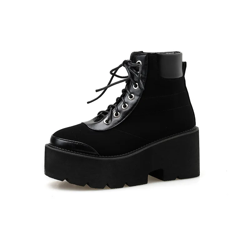 SpringAutumnAnkleBootsWomenPlatformBootsRubberSoleBuckleBlack