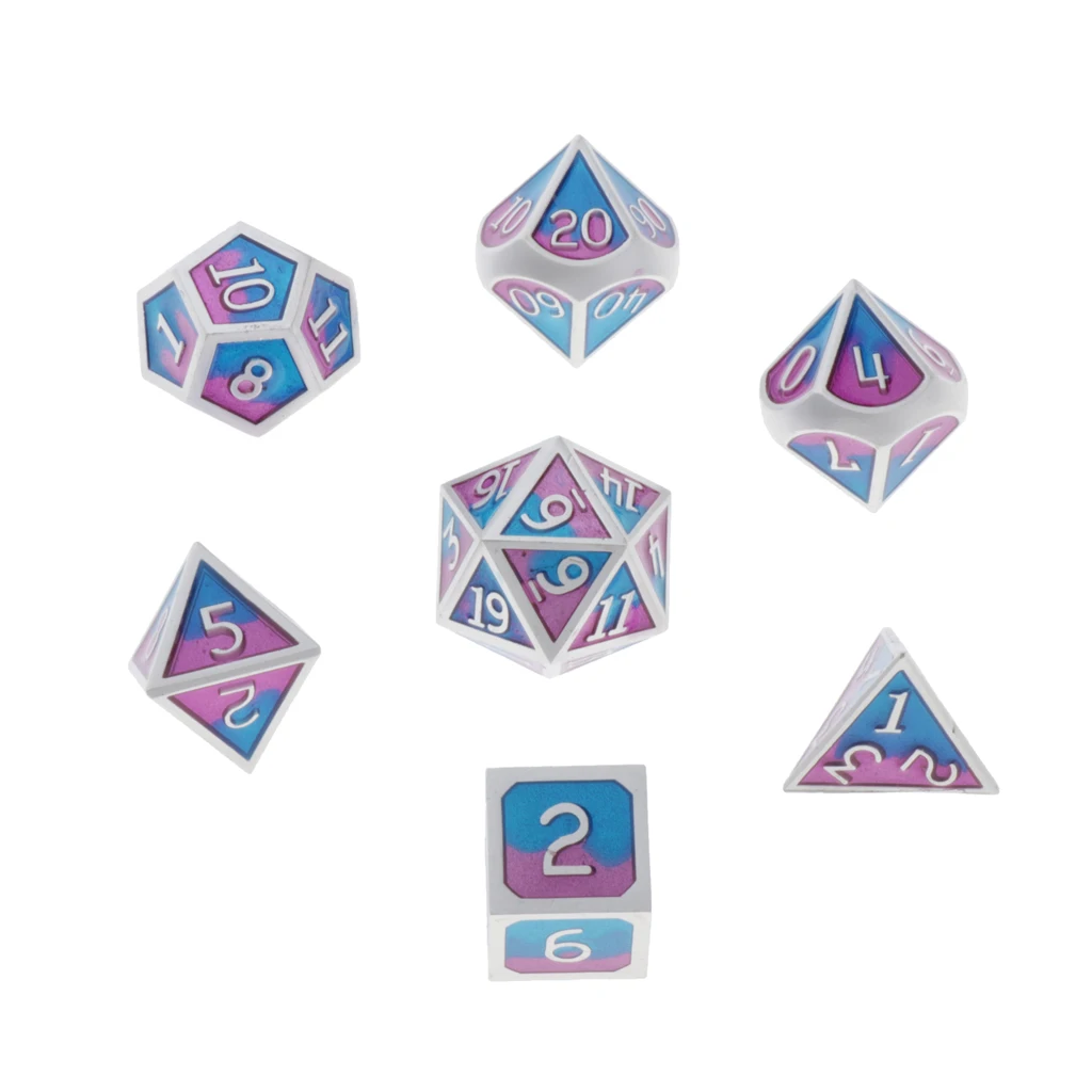 7pcs Embossed Metal Multi-sided Polyhedral Dice Set for Dungeons and Dragons Dice MTG DND RPG Table Games Board Game D20 D12 Set