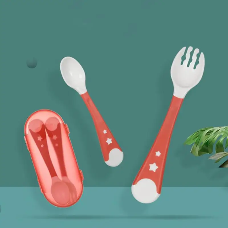 2pcs Bendable Baby Spoon Fork Set Infant Feeding Tableware with Storage Box