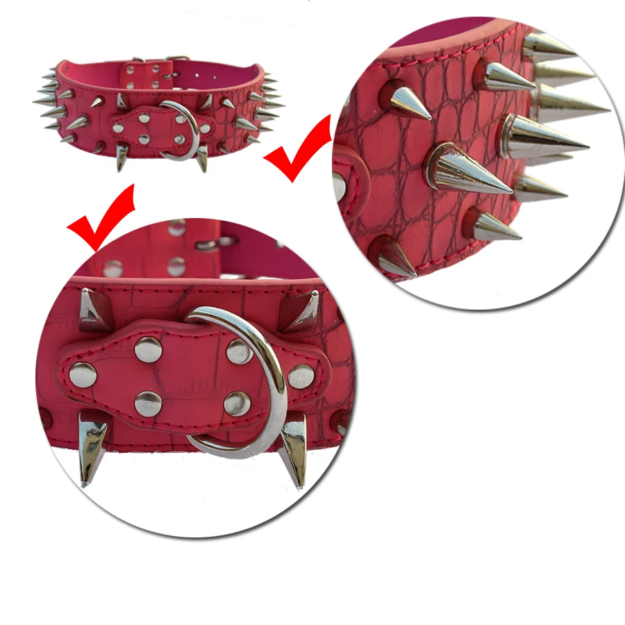 Питбуль ошейник с шипами для больших собак Мода шипами собаки-ошейники 2 дюймов широкий Croc кожаный ошейник для крупных Товары для собак Pitbulls Средний Большой Pet Цепочки и ожерелья товары для собак