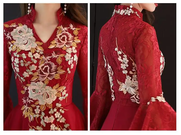 Вышитое женское платье Cheongsam, восточное платье невесты, Сетчатое платье, свадебное вечернее платье, китайское традиционное кружевное китайское платье-Ципао