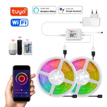 Tuya inteligente wifi led luz de tira 12v rgb 5050 trabalho com alexa google casa controle de voz rgb luzes led tira fita flexível