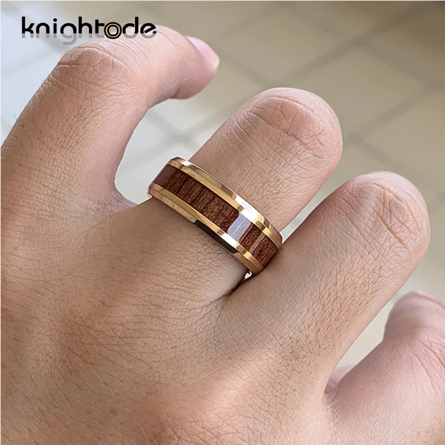 8 мм розовое золото Вольфрам обручальное инкрустация из розового дерева пары