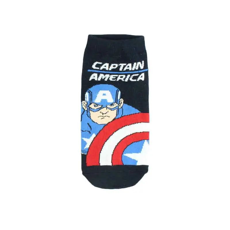 Captain America Взрослый Короткие носки до щиколотки с рисунком из мультфильма «Бэтмен», «Супермен», «Железный человек», «Человек-паук», Капитан Америка Железного Человека-паука, футболка с принтом супергероя, Бэтмена, Детская человек MC флеш-накопителей “Мстители” Прохладный - Цвет: Captain America