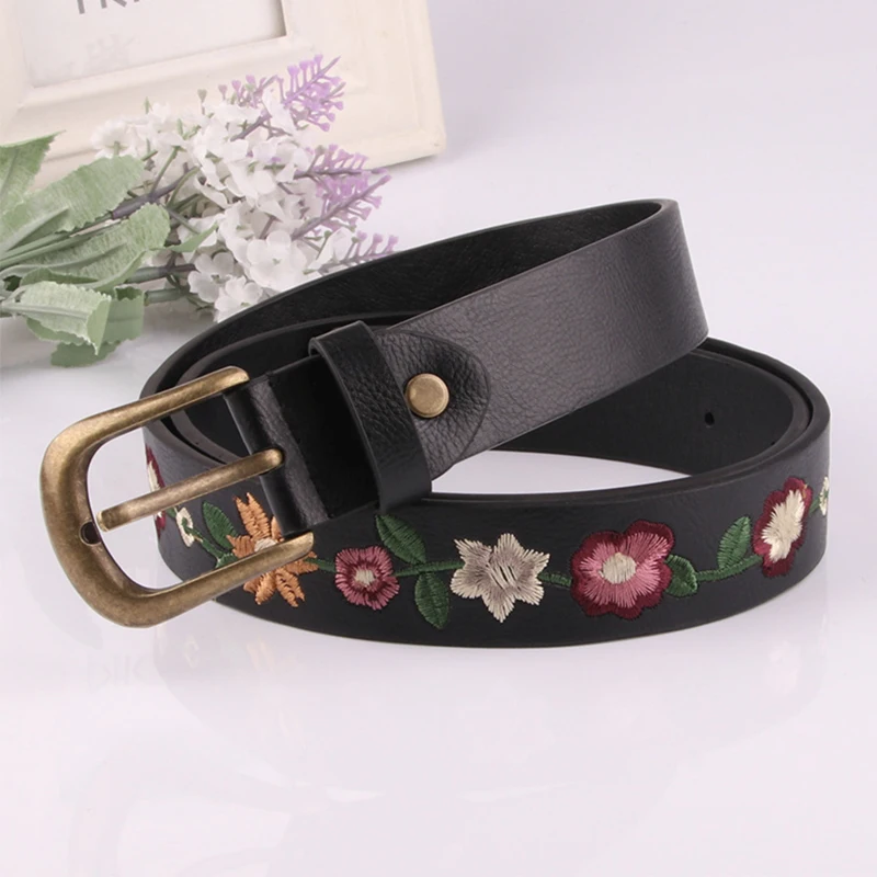 

boho belt vintage leather belts for women girls waist decorative flower cinturon femme ladies black cute taille riem designer