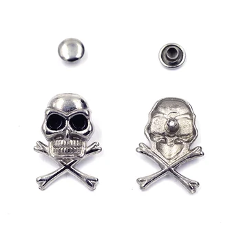 

10Sets Garment Rivets Spike Studs Spots Silver Tone Punk Skull Bone Bag Shoes Making Findings 24x17mm