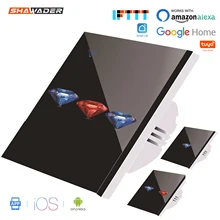 Wi fi inteligente interruptor de luz sem fio parede vidro tela toque painel 2 vias paralelo voz controle remoto por alexa eco dot google casa