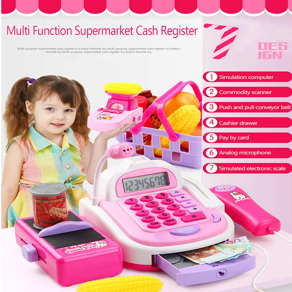 

Pretend Play Electronic Cash Register Toy Realistic Actions & Sounds With Mic PK