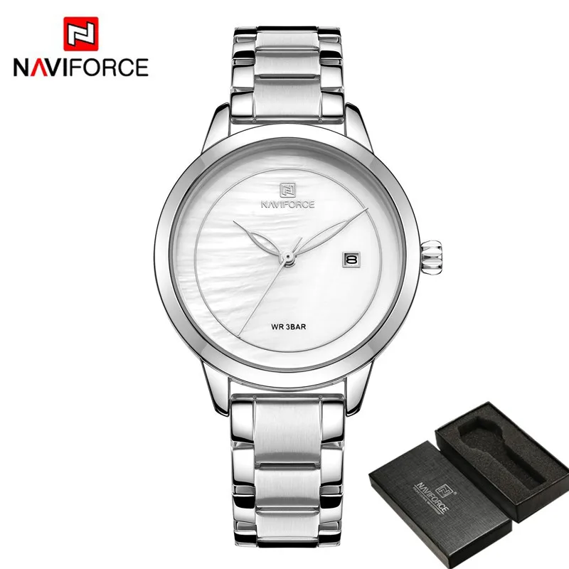 NAVIFORCE модные женские часы лучший бренд Роскошные серебряные женские наручные часы браслет из нержавеющей стали классические женские часы 5008