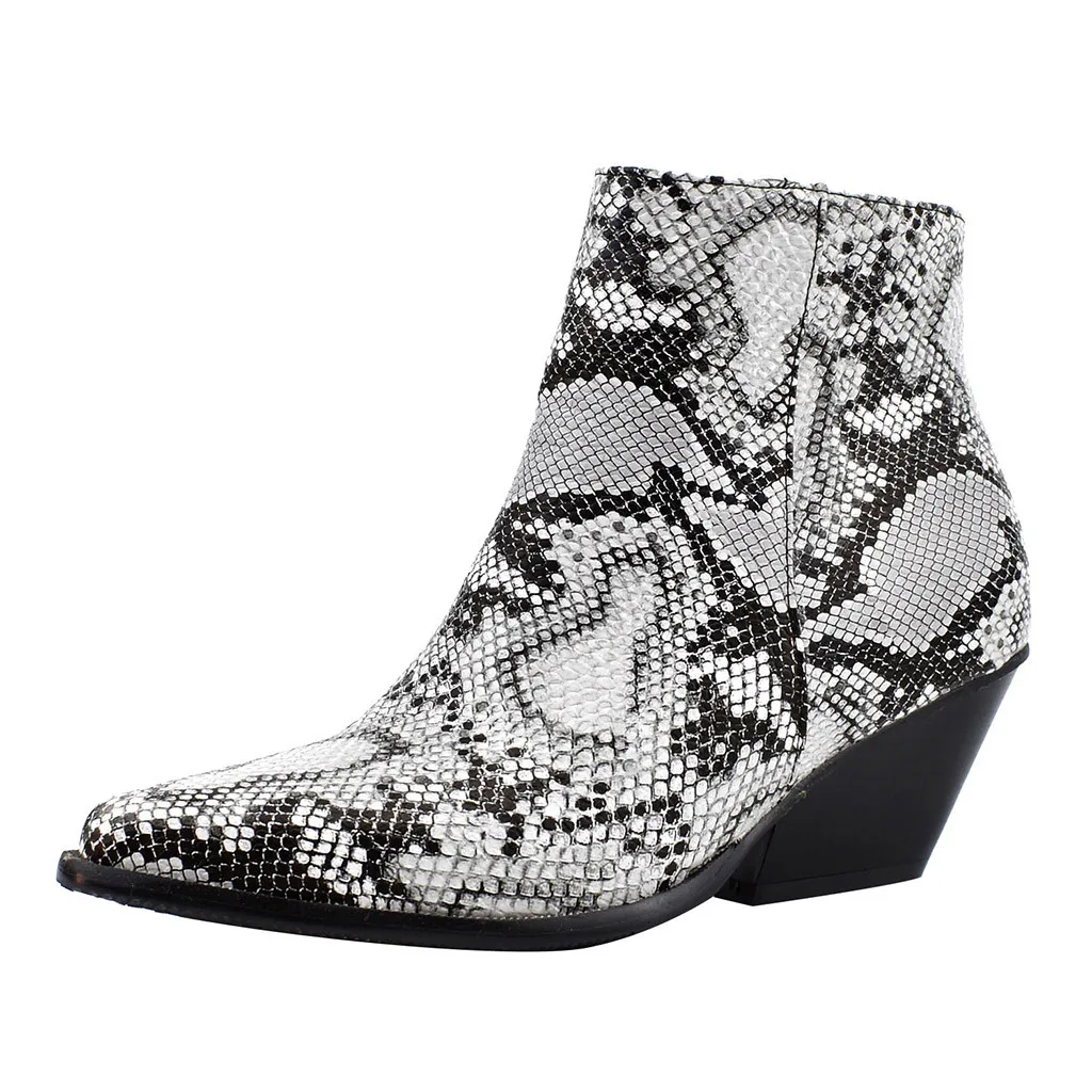 Пикантные женские ботинки со змеиным узором повседневные ботильоны из искусственной кожи на высоком каблуке с боковой молнией женская обувь больших размеров рыцарские сапоги bottes femme