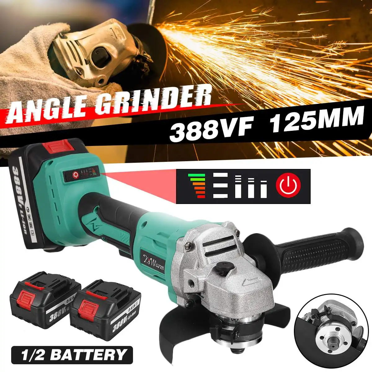 1000w Cordless Brushless Angle Grinder 388vf Lithiumion Grinding
