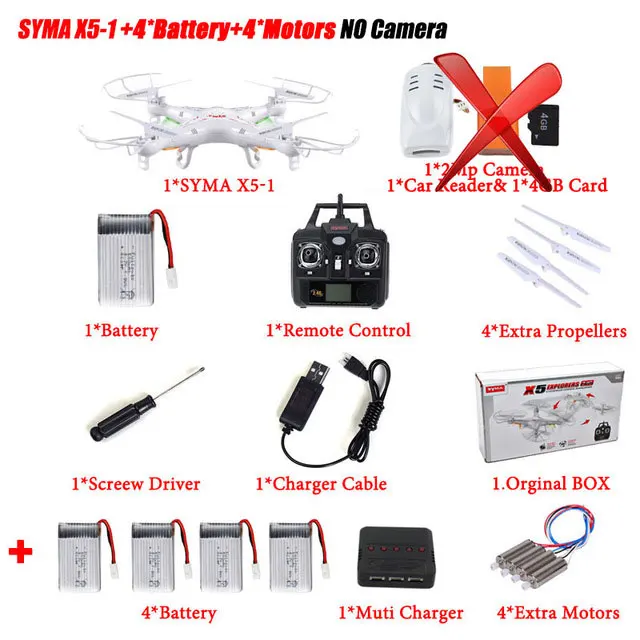 SYMA X5C(обновление версии) дрона с дистанционным управлением 6-Axis Дистанционное Управление вертолет Квадрокоптер с дистанционным управлением и 2MP HD Камера или X5 без Камера - Цвет: X5 5 battery 4 motor