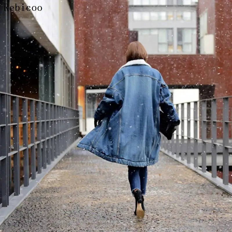Finest  female jacket Women Warm Winter Long Sleeve Denim Jacket Long Jean Coat Outwear Overcoat female jac