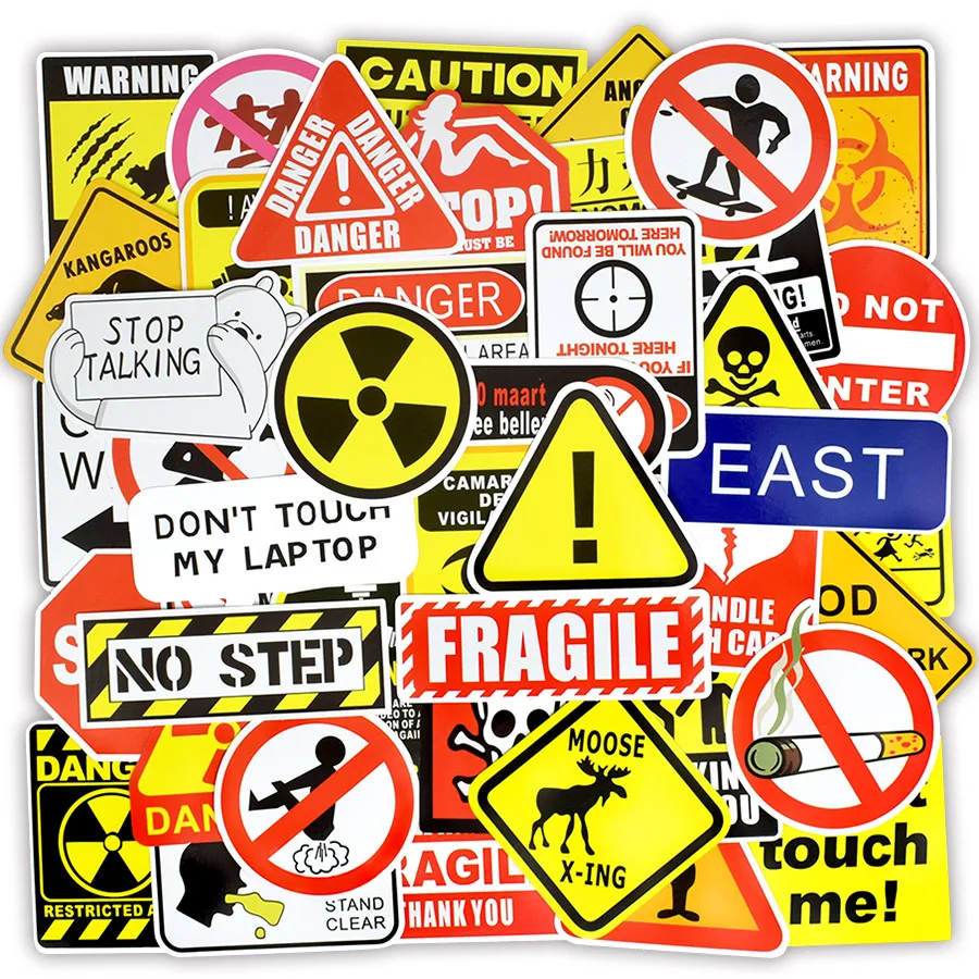 

100pcs Warning Stickers Danger Banning Signs Reminder Waterproof Decal Sticker to DIY Laptop Motorcycle Luggage Snowboard Car