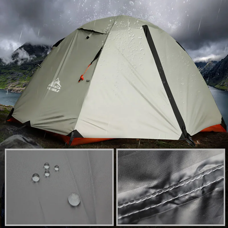 Camping Tent Hewolf 1595 Outdoor Double Layer Ultralight Aluminum Pole Waterproof Windproof Camping Tent 2.51KG Beach Barraca camping tent portable tent survival tent
