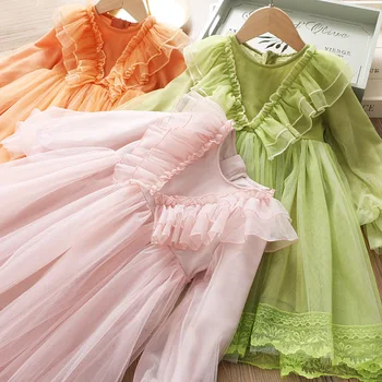 

5249 Ruffles Lace Toddler Princess Baby Girl Dress 2020 New Spring Summer Party Wedding Kid Dress For Girl Wholesale kid Clothes