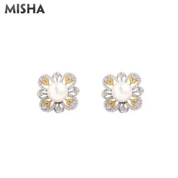 

MISHA New Fashion Earrings For Women Natural Pearl Handmade Elegant Flower Shape Earrings Design Dangle Jewelry Gift 2217