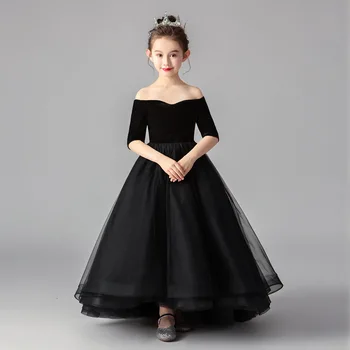

Black Strapless Oriental Bride Wedding Gowns Flower Girl Chinese Evening Dress Princess Clothes Children Asian Style Dresses