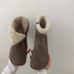 Women's Wool Snow Boots Women's New Winter Fashion Short Tube Plush Leather Non-slip Thick Bottom Warm Short Boots Cotton Shoes