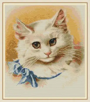 

A cat with a bow tie Printed Canvas DMC Counted Fabric Chinese Cross Stitch Kits printed Cross-stitch set Embroidery Needlework