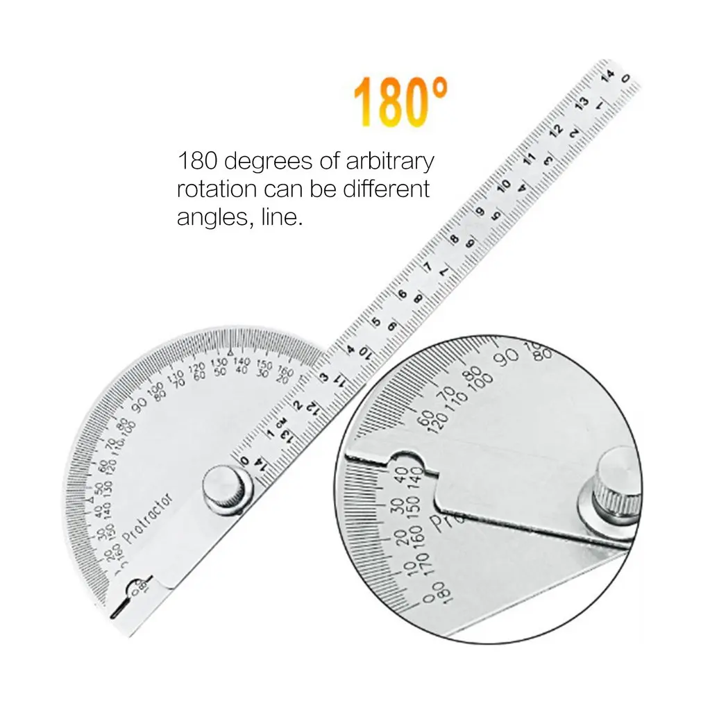 14.5cm 180Degree Adjustable Protractor Stainless Steel Arm Rotary Multifunction Roundhead Angle Ruler Woodworking Measuring Tool