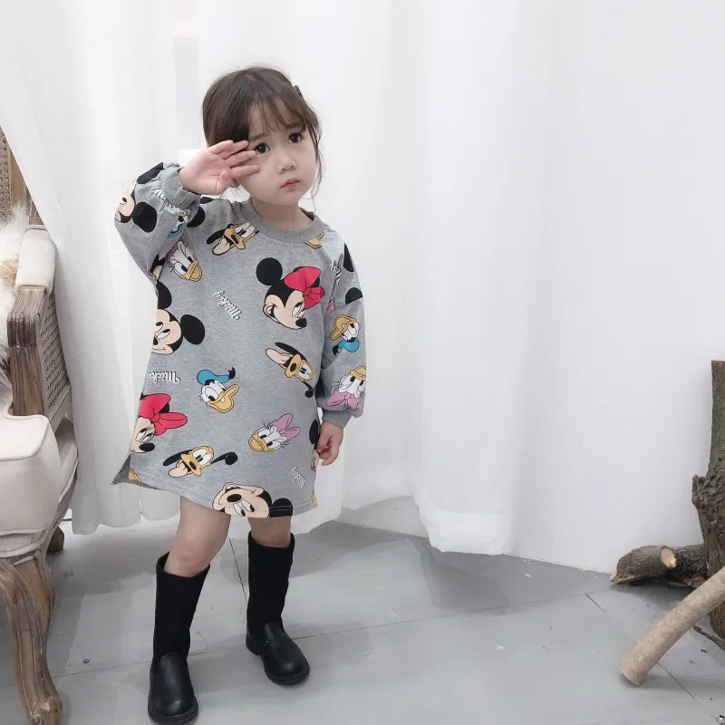 Vestidos de primavera para niñas pequeñas, camisetas de dibujos animados, estampado de Mickey de princesa, ropa para niños, disfraces de fiesta en la playa