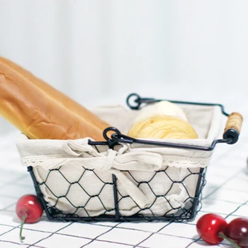 

Kitchen Fruits Iron Storage Basket Frame Nordic Style Linen Lining Eggs Grocery Living Room Desktop Organizer Multifunctional