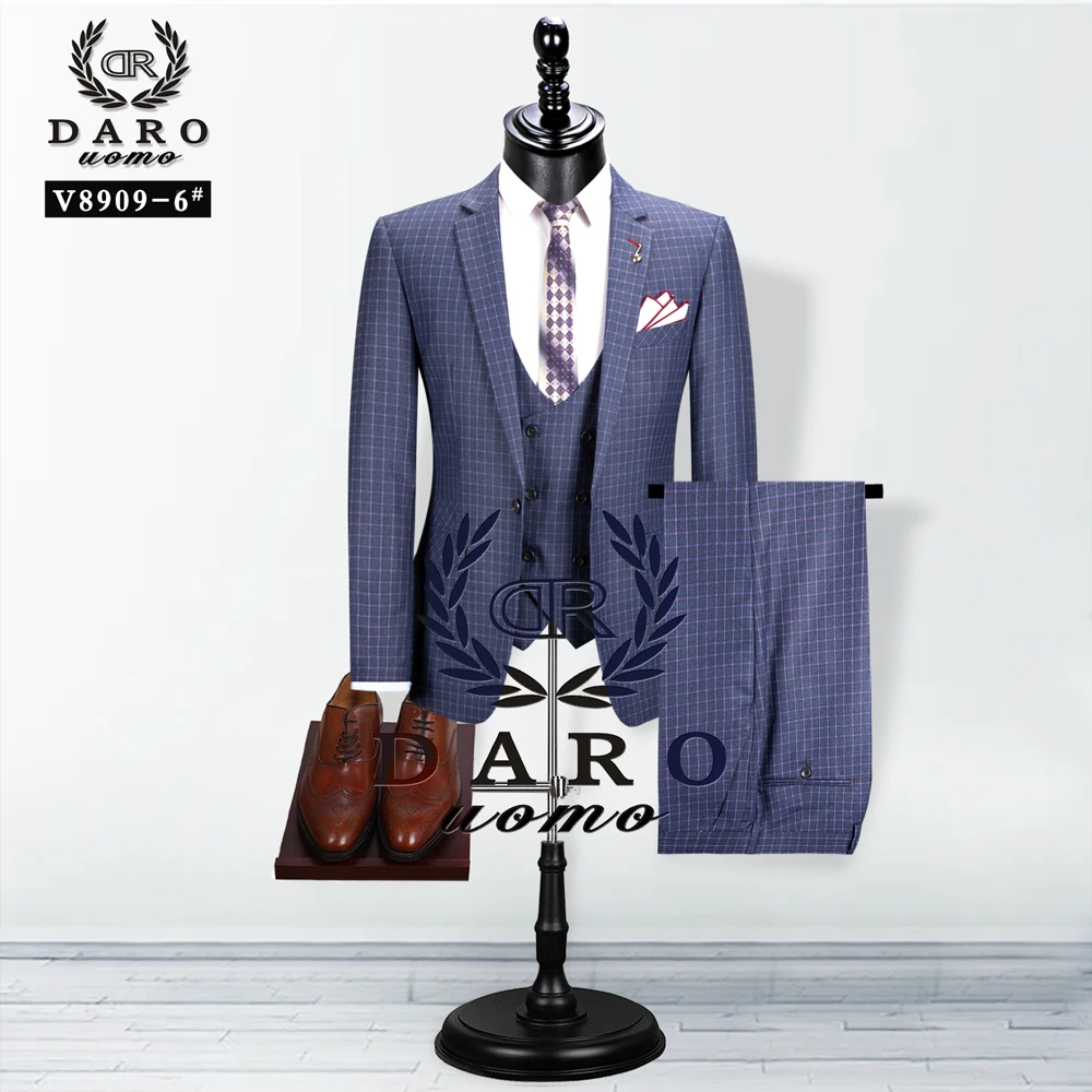 

2023 DAROuomo Men Suit New Style Blazer Vest 3Piece Grey Slim Fit Fashion Suit Business Casual Tailor-Made